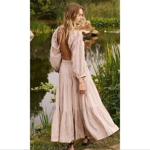 Free People Ibiza Open Back Tiered Maxi Dress in Mushroom Bloom